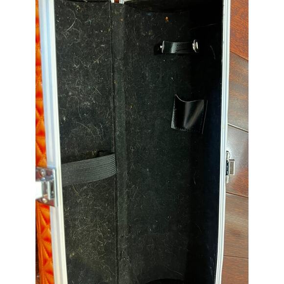 Vintage Wine Bottle Carrier Faux Orange Quilted Metal Chrome Frame footed 13" - Picture 7 of 7